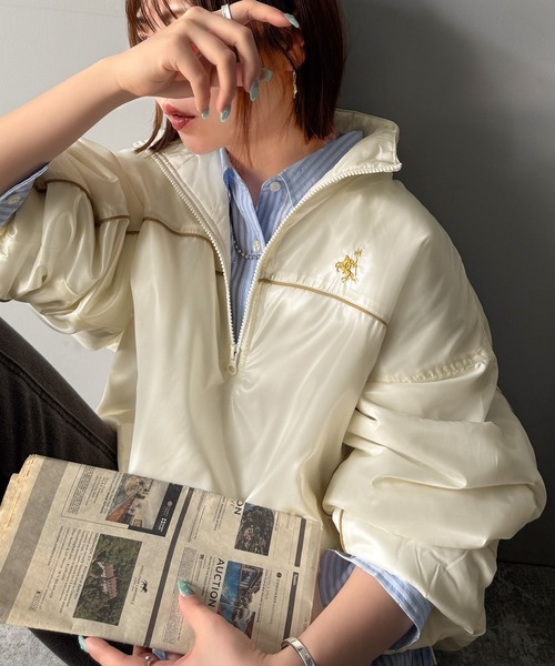 classicalelf(クラシカルエルフ)の「旬なスポーティMIXに。軽量胸刺繍×配色パイピングハーフジップブルゾン(ブルゾン・レディース・ネイビー/アイボリー/ライトブルー・LARGE/MEDIUM/SMALL/X-LARGE)」の5枚目の写真