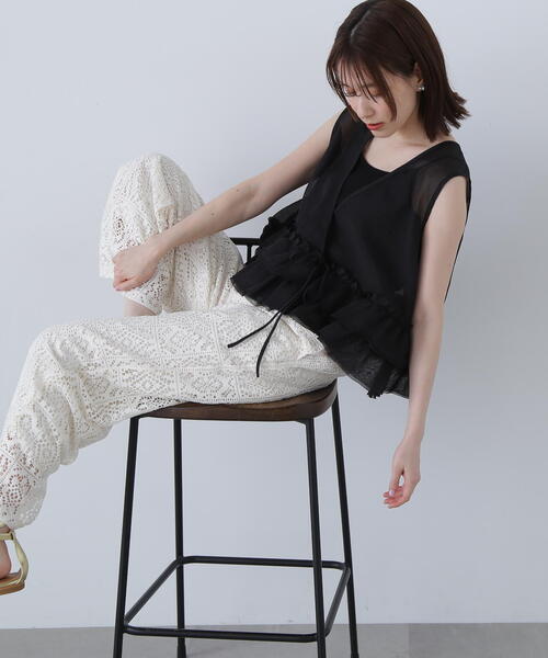 N.（N. Natural Beauty Basic）（エヌエヌナチュラルビューティーベーシック）の「◆フリルヘムシアーベスト（ベスト・レディース・ピンク/ブラック/オフホワイト・MEDIUM）」の6枚目の写真