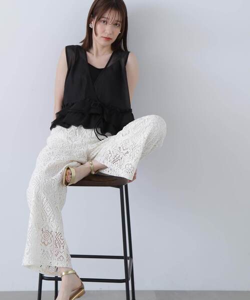 N.（N. Natural Beauty Basic）（エヌエヌナチュラルビューティーベーシック）の「◆フリルヘムシアーベスト（ベスト・レディース・ピンク/ブラック/オフホワイト・MEDIUM）」の7枚目の写真