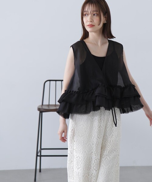 N.（N. Natural Beauty Basic）（エヌエヌナチュラルビューティーベーシック）の「◆フリルヘムシアーベスト（ベスト・レディース・ピンク/ブラック/オフホワイト・MEDIUM）」の9枚目の写真