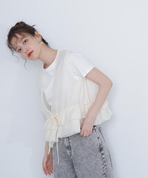 N.（N. Natural Beauty Basic）（エヌエヌナチュラルビューティーベーシック）の「◆フリルヘムシアーベスト（ベスト・レディース・ピンク/ブラック/オフホワイト・MEDIUM）」の16枚目の写真