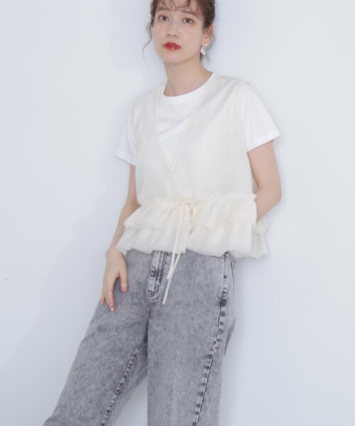 N.（N. Natural Beauty Basic）（エヌエヌナチュラルビューティーベーシック）の「◆フリルヘムシアーベスト（ベスト・レディース・ピンク/ブラック/オフホワイト・MEDIUM）」の2枚目の写真