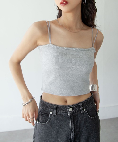 セール】カップ付き スクエアクロップ丈ダブルストラップド