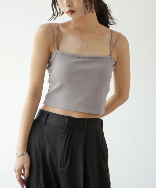 Chillfar（チルファー）の「カップ付き スクエアクロップ丈ダブルストラップドキャミソール（キャミソール・レディース・ブラック/ホワイト/オートミール/グレー/ブラウン/グレイッシュベージュ・FREE）」の9枚目の写真
