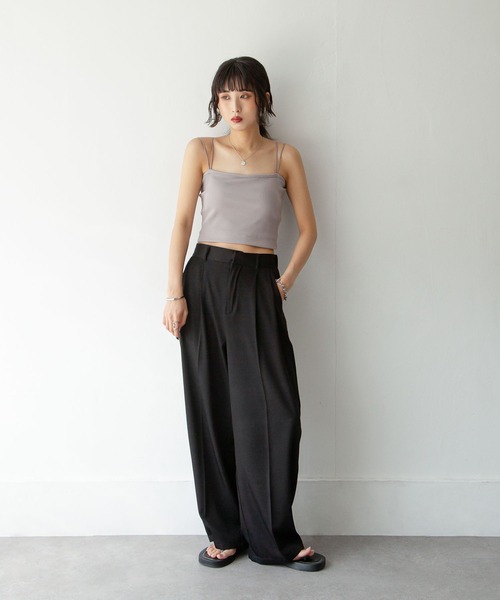 Chillfar（チルファー）の「カップ付き スクエアクロップ丈ダブルストラップドキャミソール（キャミソール・レディース・ブラック/ホワイト/オートミール/グレー/ブラウン/グレイッシュベージュ・FREE）」の13枚目の写真