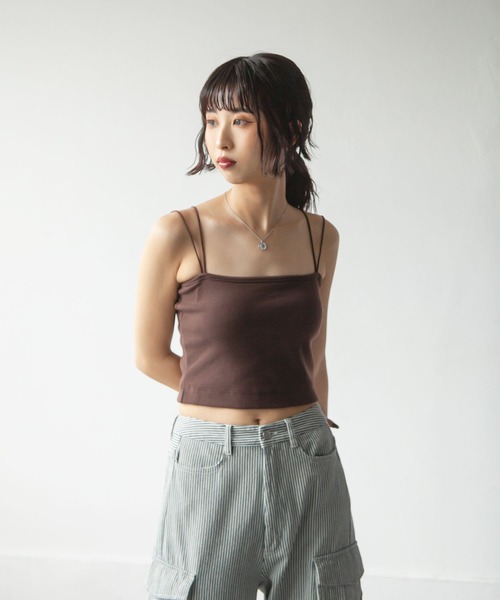 セール】カップ付き スクエアクロップ丈ダブルストラップド