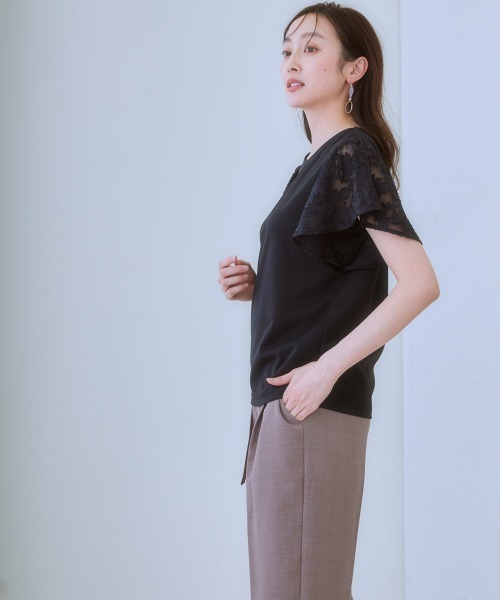 7days Life Styling(セブンデイズライフスタイリング)の「袖レース切替ブラウス見えトップス(Tシャツ/カットソー・レディース・オフホワイト/ブラック/ライトグレー・LL/M/L)」の18枚目の写真