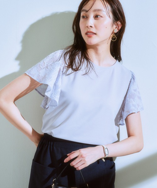 7days Life Styling(セブンデイズライフスタイリング)の「袖レース切替ブラウス見えトップス(Tシャツ/カットソー・レディース・オフホワイト/ブラック/ライトグレー・LL/M/L)」の5枚目の写真