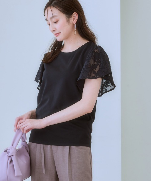 7days Life Styling(セブンデイズライフスタイリング)の「袖レース切替ブラウス見えトップス(Tシャツ/カットソー・レディース・オフホワイト/ブラック/ライトグレー・LL/M/L)」の15枚目の写真