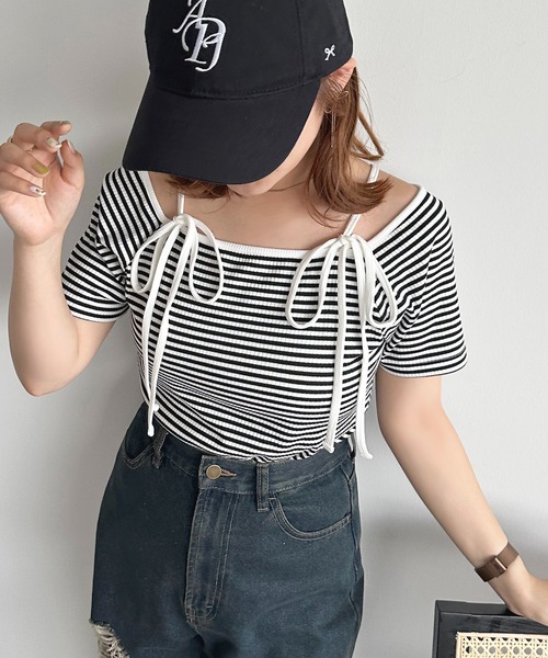 apres jour(アプレジュール)の「ボーダーリボンT【ZOZOTOWN限定アイテム】(Tシャツ/カットソー・レディース・ブルー/ブラック/ピンク・X-LARGE/フリー)」の1枚目の写真