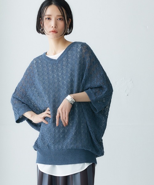 Soiunique（スワユニーク）の「透かし編みゆったりドルマンスリーブニット ［Soiunique］（ニット/セーター・レディース・アイボリー/ブラック/ネイビー系・M/L/LL）」の3枚目の写真
