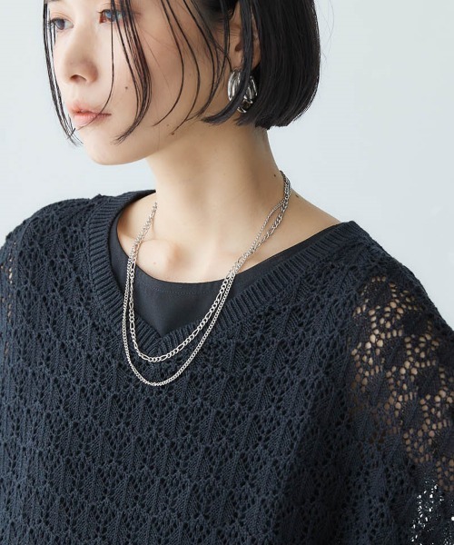 Soiunique（スワユニーク）の「透かし編みゆったりドルマンスリーブニット ［Soiunique］（ニット/セーター・レディース・アイボリー/ブラック/ネイビー系・M/L/LL）」の12枚目の写真
