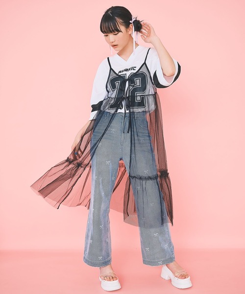 repipi armario（レピピ アルマリオ）の「ハート・リボン総柄デニム（デニムパンツ・キッズ・ブラック系1/ブラック系2/ブルー系1/ブルー系2・SMALL/MEDIUM/LARGE）」の6枚目の写真