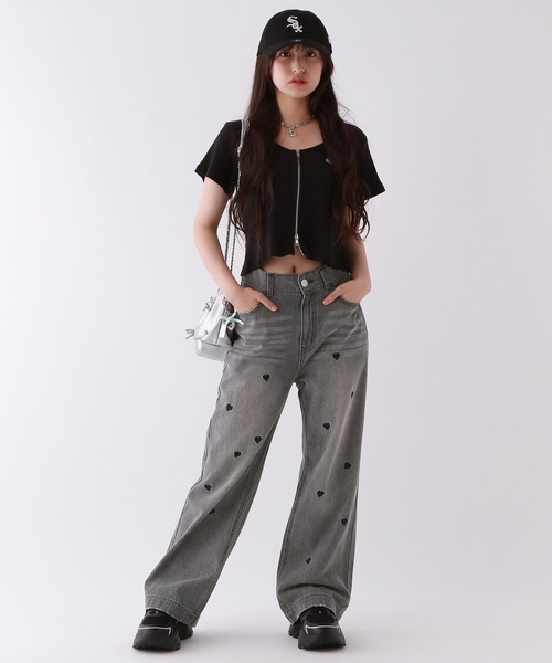 repipi armario（レピピ アルマリオ）の「ハート・リボン総柄デニム