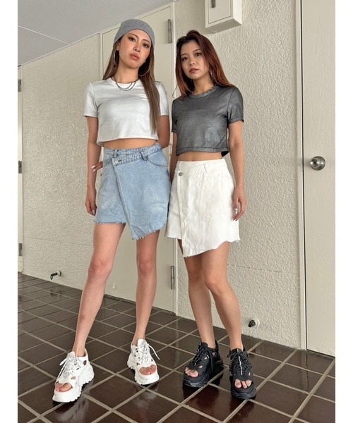 EGOIST（エゴイスト）の「ラップデニムミニスカート（スカート・レディース・ライトブルー/ホワイト・M/S）」の15枚目の写真