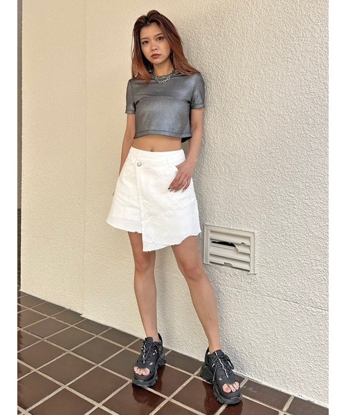 EGOIST（エゴイスト）の「ラップデニムミニスカート（スカート・レディース・ライトブルー/ホワイト・M/S）」の9枚目の写真