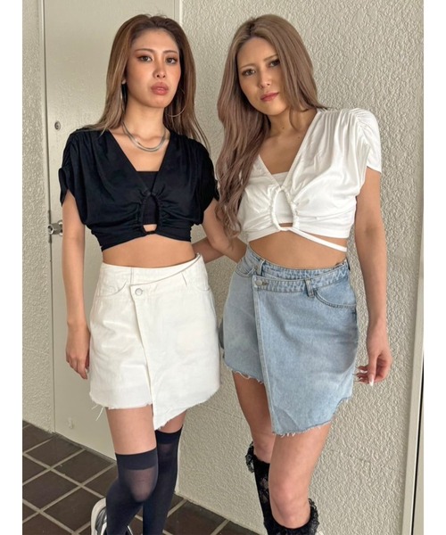 EGOIST（エゴイスト）の「ラップデニムミニスカート（スカート・レディース・ライトブルー/ホワイト・M/S）」の6枚目の写真