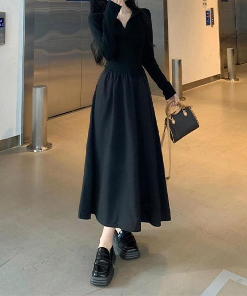 c.u.l（シーユーエル）の「なみなみ 異素材切り替えデザインワンピース culw703（ワンピース・レディース・ブラック・M/L）」の15枚目の写真