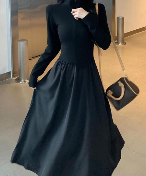 c.u.l（シーユーエル）の「なみなみ 異素材切り替えデザインワンピース culw703（ワンピース・レディース・ブラック・M/L）」の5枚目の写真