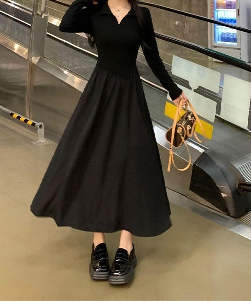 c.u.l（シーユーエル）の「なみなみ 異素材切り替えデザインワンピース culw703（ワンピース・レディース・ブラック・M/L）」の6枚目の写真