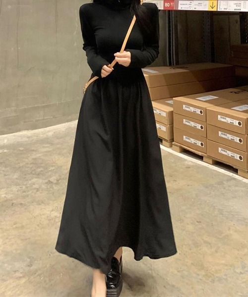 c.u.l（シーユーエル）の「なみなみ 異素材切り替えデザインワンピース culw703（ワンピース・レディース・ブラック・M/L）」の7枚目の写真