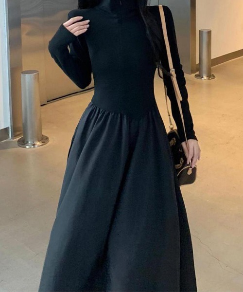 c.u.l（シーユーエル）の「なみなみ 異素材切り替えデザインワンピース culw703（ワンピース・レディース・ブラック・M/L）」の8枚目の写真