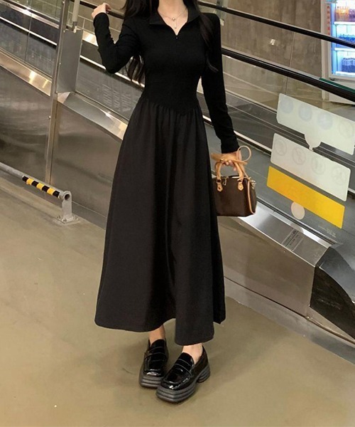 c.u.l（シーユーエル）の「なみなみ 異素材切り替えデザインワンピース culw703（ワンピース・レディース・ブラック・M/L）」の9枚目の写真