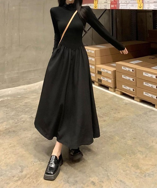 c.u.l（シーユーエル）の「なみなみ 異素材切り替えデザインワンピース culw703（ワンピース・レディース・ブラック・M/L）」の10枚目の写真