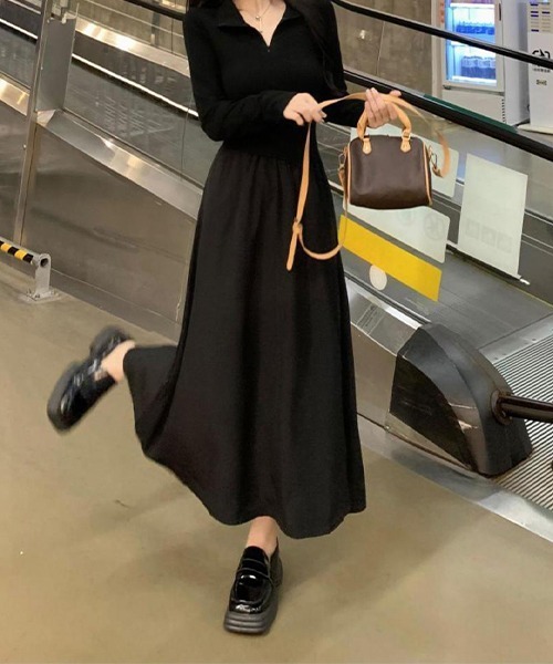 c.u.l（シーユーエル）の「なみなみ 異素材切り替えデザインワンピース culw703（ワンピース・レディース・ブラック・M/L）」の11枚目の写真