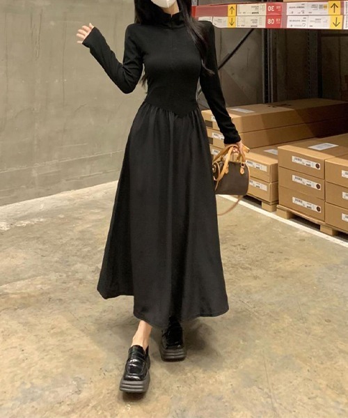 c.u.l（シーユーエル）の「なみなみ 異素材切り替えデザインワンピース culw703（ワンピース・レディース・ブラック・M/L）」の12枚目の写真