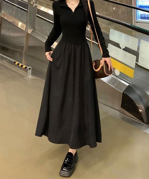 c.u.l（シーユーエル）の「なみなみ 異素材切り替えデザインワンピース culw703（ワンピース・レディース・ブラック・M/L）」の13枚目の写真