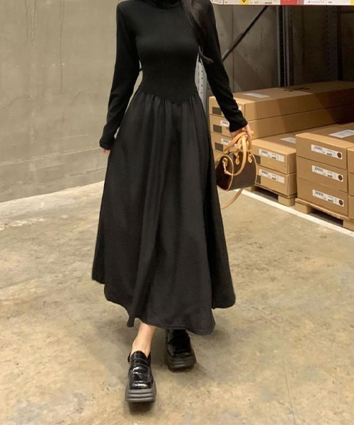 c.u.l（シーユーエル）の「なみなみ 異素材切り替えデザインワンピース culw703（ワンピース・レディース・ブラック・M/L）」の14枚目の写真