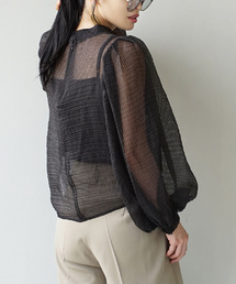 シアーストライプ バルーンスリーブブラウス［キャミ付き］