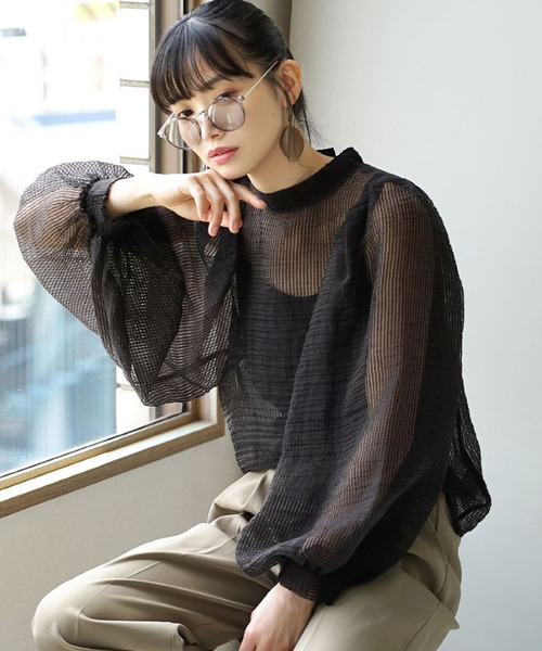 zootie（ズーティー）の「シアーストライプ バルーンスリーブブラウス［キャミ付き］（シャツ/ブラウス・レディース・アイボリー/ラベンダー/ブラック・M）」の12枚目の写真