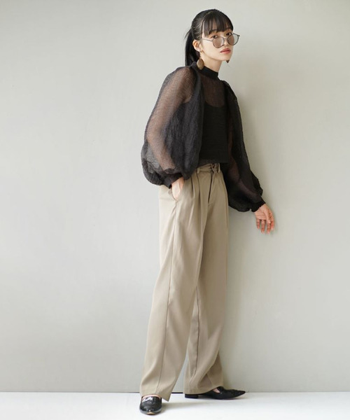 zootie（ズーティー）の「シアーストライプ バルーンスリーブブラウス［キャミ付き］（シャツ/ブラウス・レディース・アイボリー/ラベンダー/ブラック・M）」の13枚目の写真