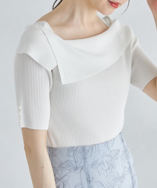 tocco closet(トッコ クローゼット)の「接触冷感♪袖口パール付きアシメオフショルリブニットプルオーバー(ニット/セーター・レディース・オフホワイト/ラベンダー/ピンク・M)」の19枚目の写真