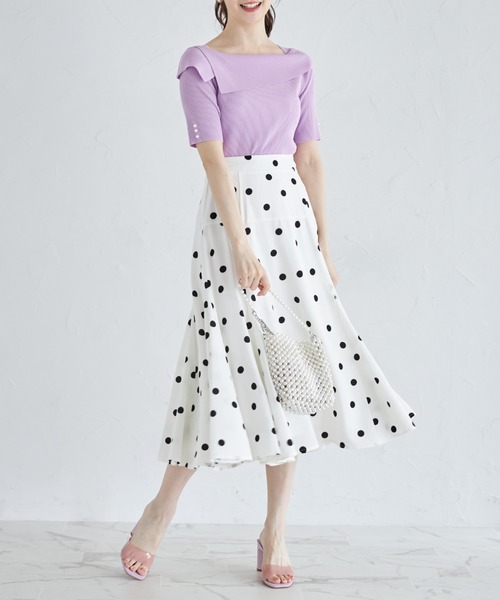 tocco closet(トッコ クローゼット)の「接触冷感♪袖口パール付きアシメオフショルリブニットプルオーバー(ニット/セーター・レディース・オフホワイト/ラベンダー/ピンク・M)」の14枚目の写真