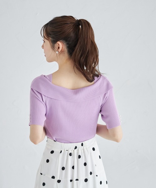 tocco closet(トッコ クローゼット)の「接触冷感♪袖口パール付きアシメオフショルリブニットプルオーバー(ニット/セーター・レディース・オフホワイト/ラベンダー/ピンク・M)」の12枚目の写真