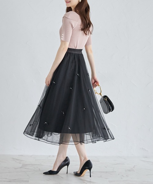 tocco closet(トッコ クローゼット)の「接触冷感♪袖口パール付きアシメオフショルリブニットプルオーバー(ニット/セーター・レディース・オフホワイト/ラベンダー/ピンク・M)」の9枚目の写真