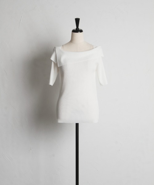 tocco closet(トッコ クローゼット)の「接触冷感♪袖口パール付きアシメオフショルリブニットプルオーバー(ニット/セーター・レディース・オフホワイト/ラベンダー/ピンク・M)」の20枚目の写真