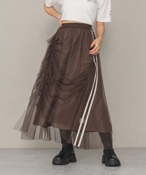 PAGEBOY（ページボーイ）の「ラインチュールボリュームスカート（スカート・レディース・ブラック/オフホワイト/ブラウン・FREE）」の12枚目の写真