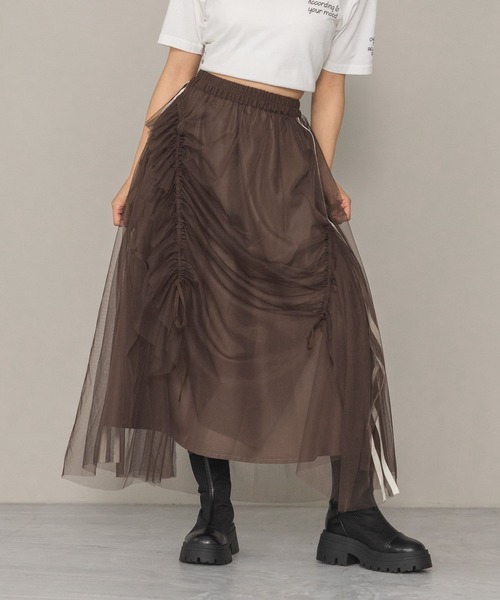 PAGEBOY（ページボーイ）の「ラインチュールボリュームスカート（スカート・レディース・ブラック/オフホワイト/ブラウン・FREE）」の9枚目の写真