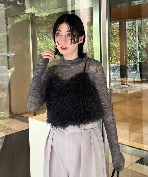 FRAY I.D（フレイアイディー）の「ECOPELエコファーキャミビスチェ（ベスト・レディース・オフホワイト/ダークグレー・FREE）」の6枚目の写真