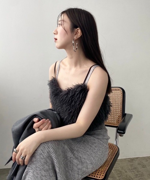 FRAY I.D（フレイアイディー）の「ECOPELエコファーキャミビスチェ（ベスト・レディース・オフホワイト/ダークグレー・FREE）」の8枚目の写真