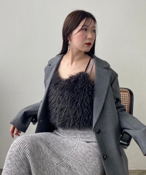 FRAY I.D（フレイアイディー）の「ECOPELエコファーキャミビスチェ（ベスト・レディース・オフホワイト/ダークグレー・FREE）」の9枚目の写真