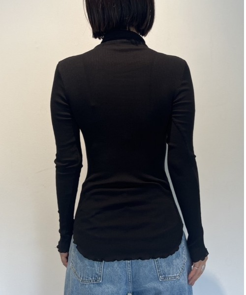 HAKUJI ハクジ　リブ　カットソー　ブラック HAKUJI（ハクジ）の「HAKUJI Wool rib HN PO（Tシャツ/カットソー