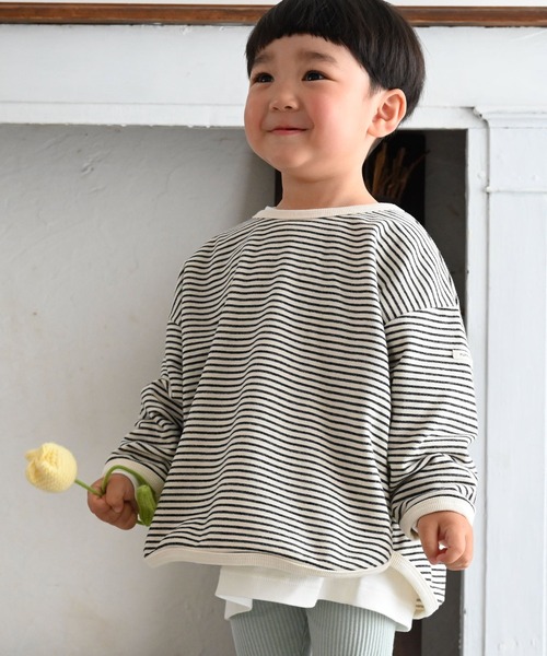 PUPPAPUPO(プッパプーポ)の「裾バインダー スウェット トレーナー(スウェット・キッズ・ピンク/ブラック/グレイッシュベージュ/チャコール/ベージュ/ライトグレー/グリーン・100/110/90/80)」の1枚目の写真