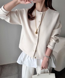 レディースのノーカラージャケット（ホワイト/白色系）ファッション