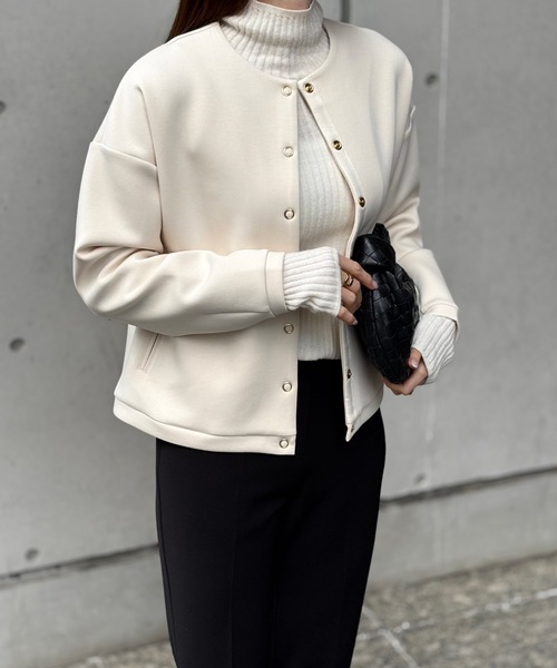 セール】【大人カーデ】ダンボールノーカラージャケット（ノーカラー