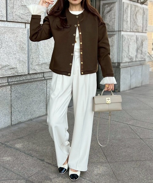 セール】【大人カーデ】ダンボールノーカラージャケット（ノーカラー